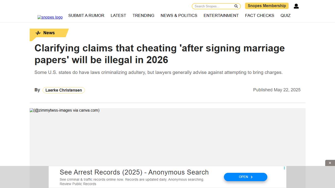Clarifying claims that cheating 'after signing marriage papers' will be illegal in 2026 Snopes.com
